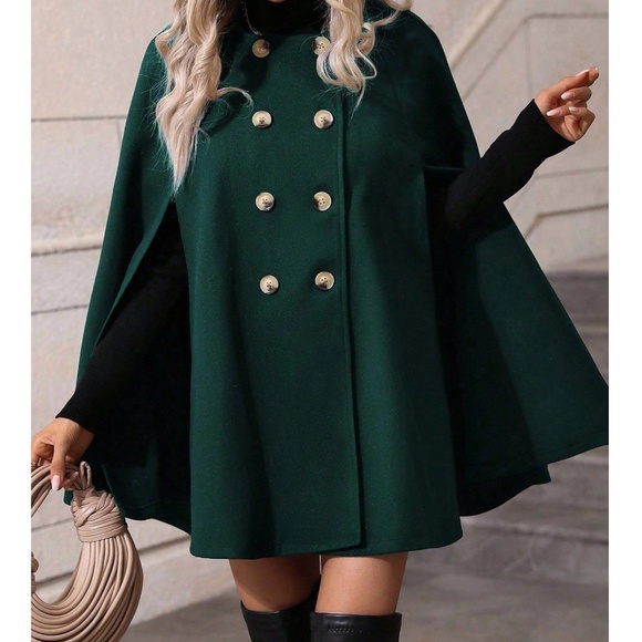 Classic Double Button Cape Sleeve Loose Fit Jacket Coat - Picture 3 of 10